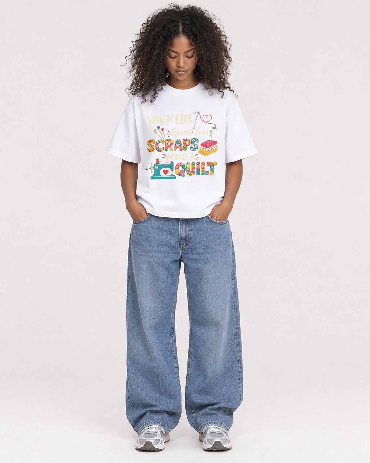 Mockup Boxy Heavyweight Tee White female full-body 05
