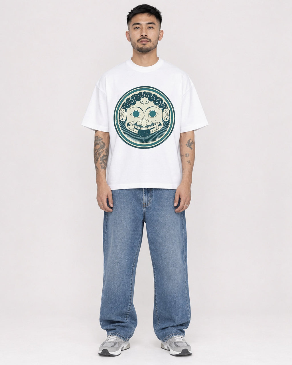 Mockup Boxy Heavyweight Tee White male full-body 12