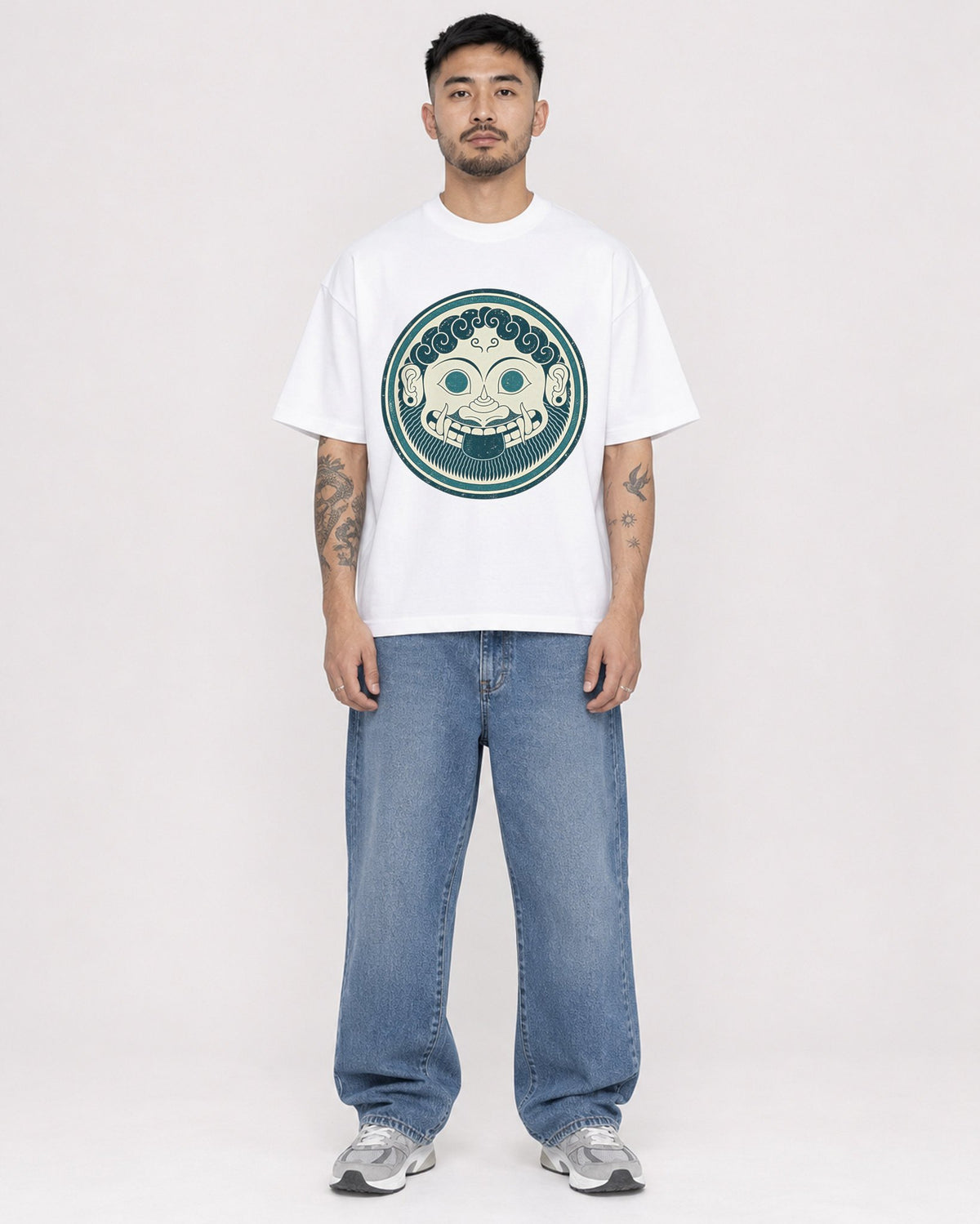Mockup Boxy Heavyweight Tee White male full-body 12