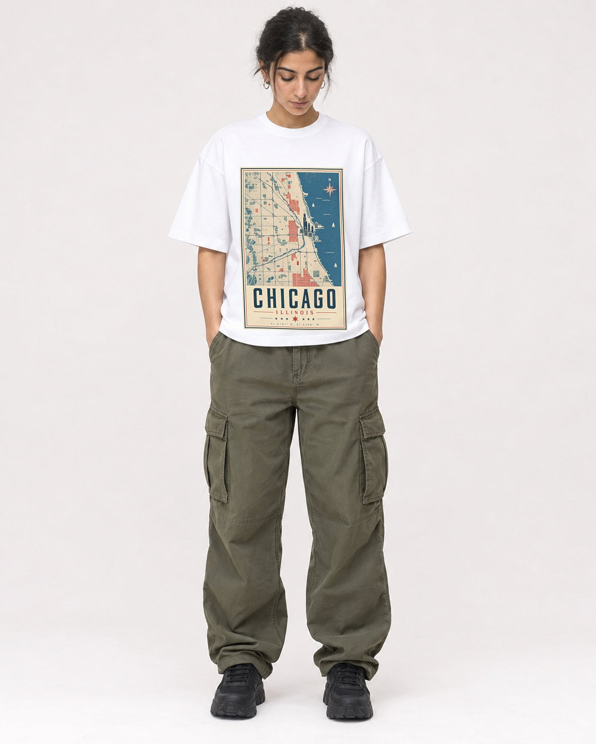 Mockup Boxy Heavyweight Tee White female full-body 17