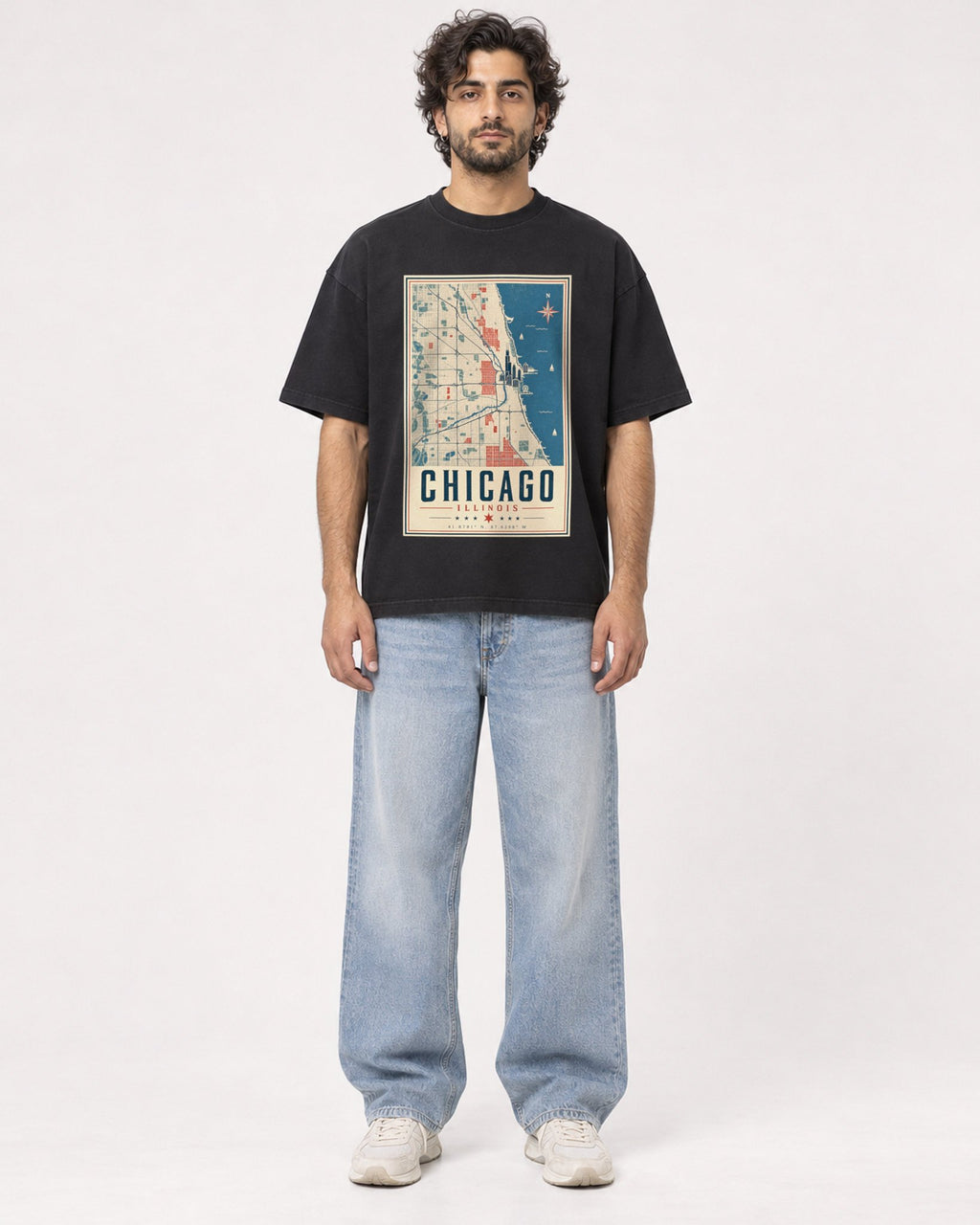 Mockup Boxy Heavyweight Tee Black male full-body 17