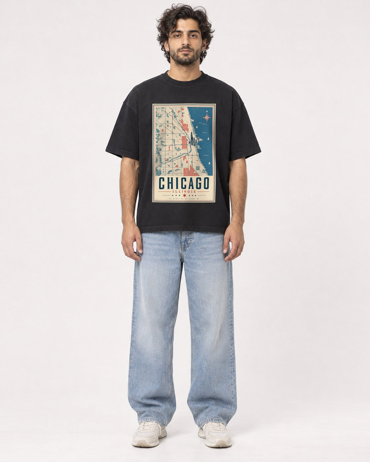 Mockup Boxy Heavyweight Tee Black male full-body 17
