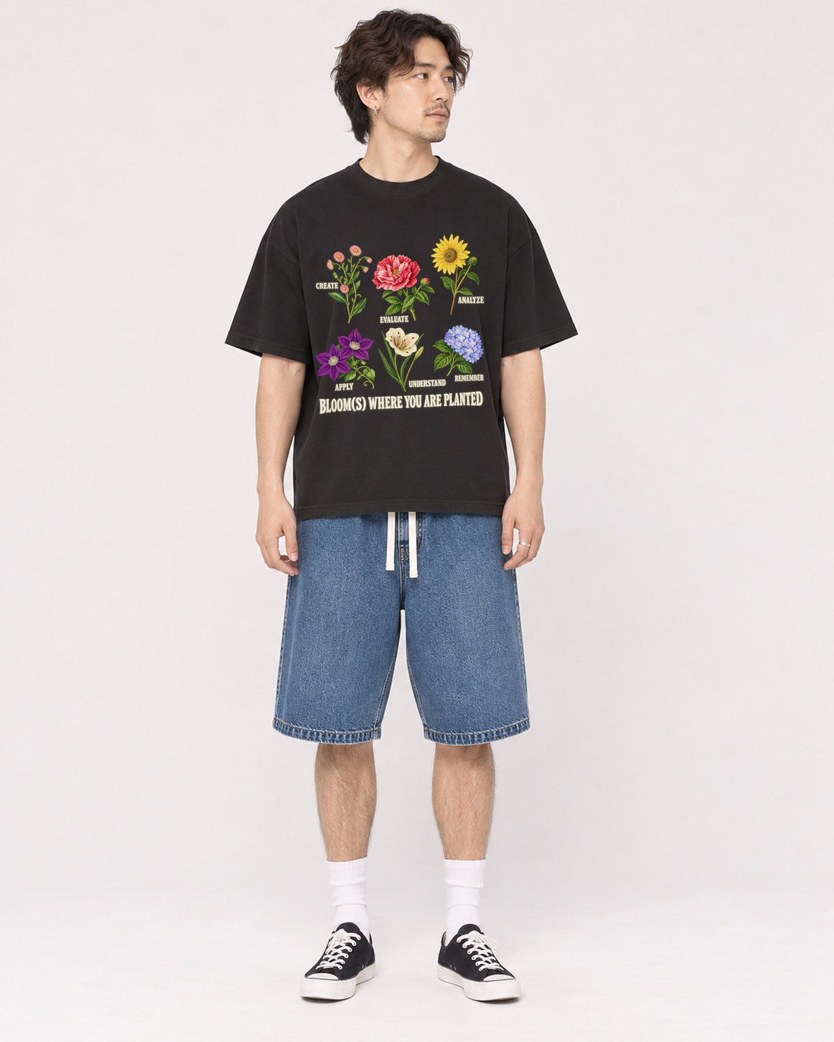 Mockup Boxy Heavyweight Tee Black male full-body 03