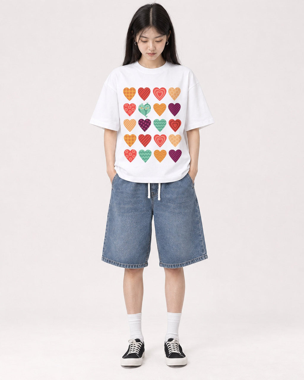 Mockup Boxy Heavyweight Tee White female full-body 01