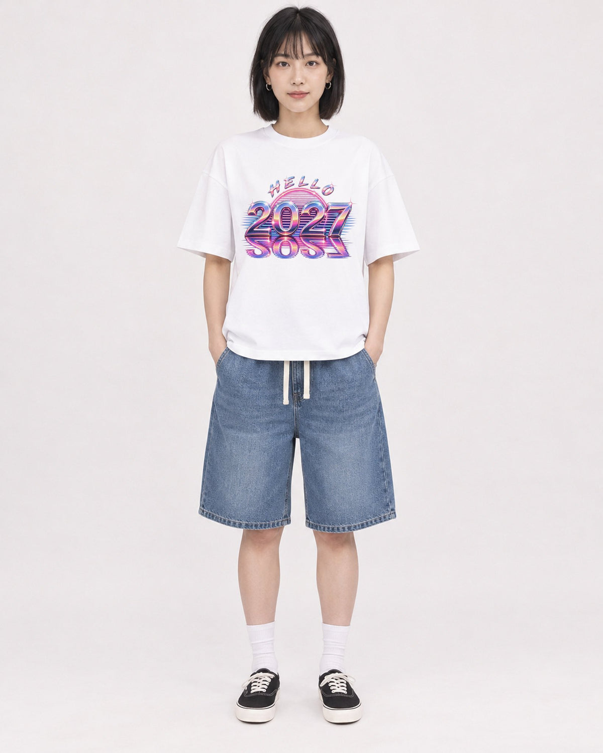 Mockup Boxy Heavyweight Tee White female full-body 11