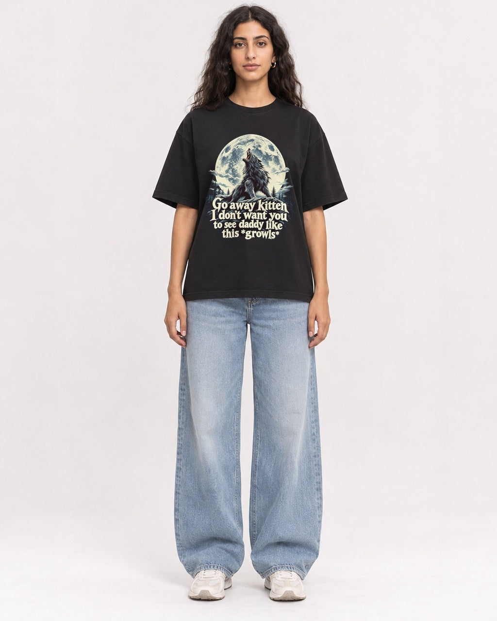 Mockup Boxy Heavyweight Tee Black female full-body 07