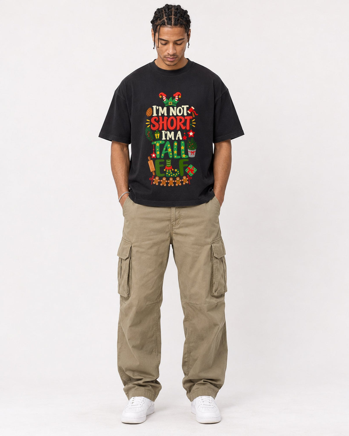 Mockup Boxy Heavyweight Tee Black male full-body 40