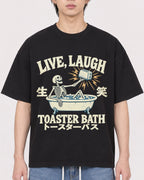 Mockup Boxy Heavyweight Tee Black male close-up 11