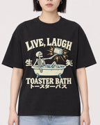 Mockup Boxy Heavyweight Tee Black female close-up 11