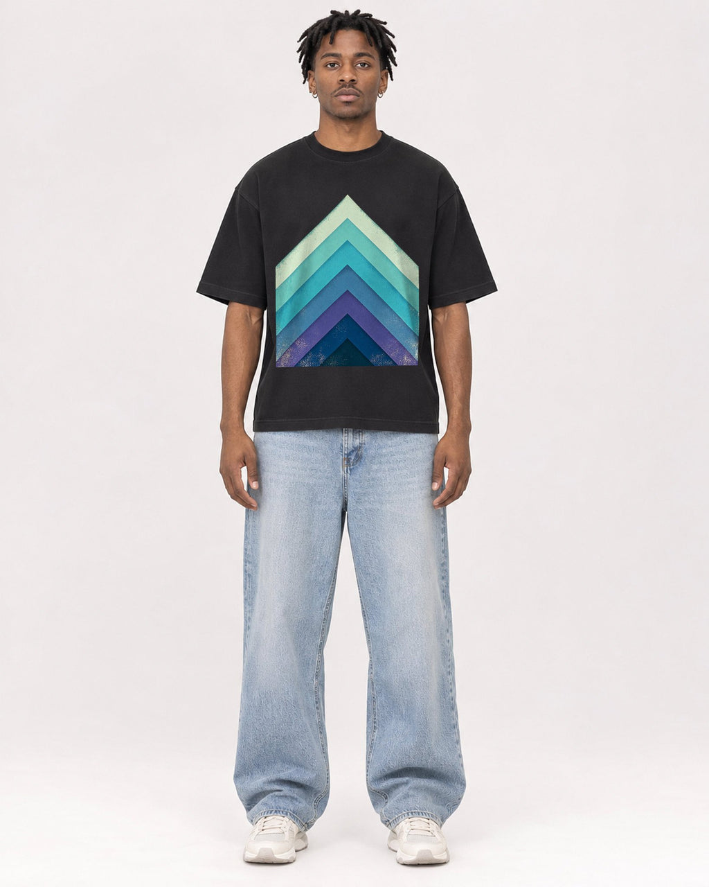 Mockup Boxy Heavyweight Tee Black male full-body 05