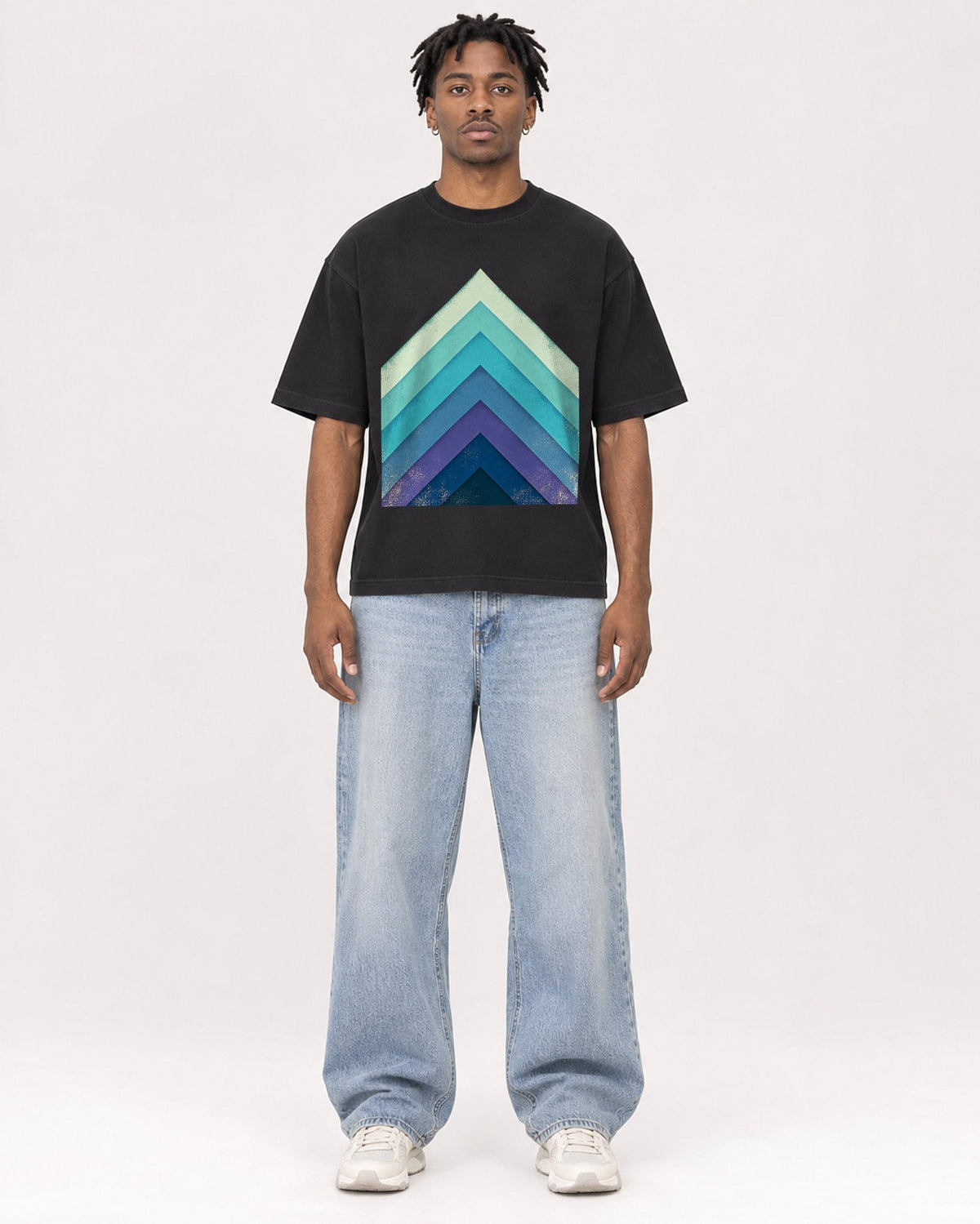 Mockup Boxy Heavyweight Tee Black male full-body 05