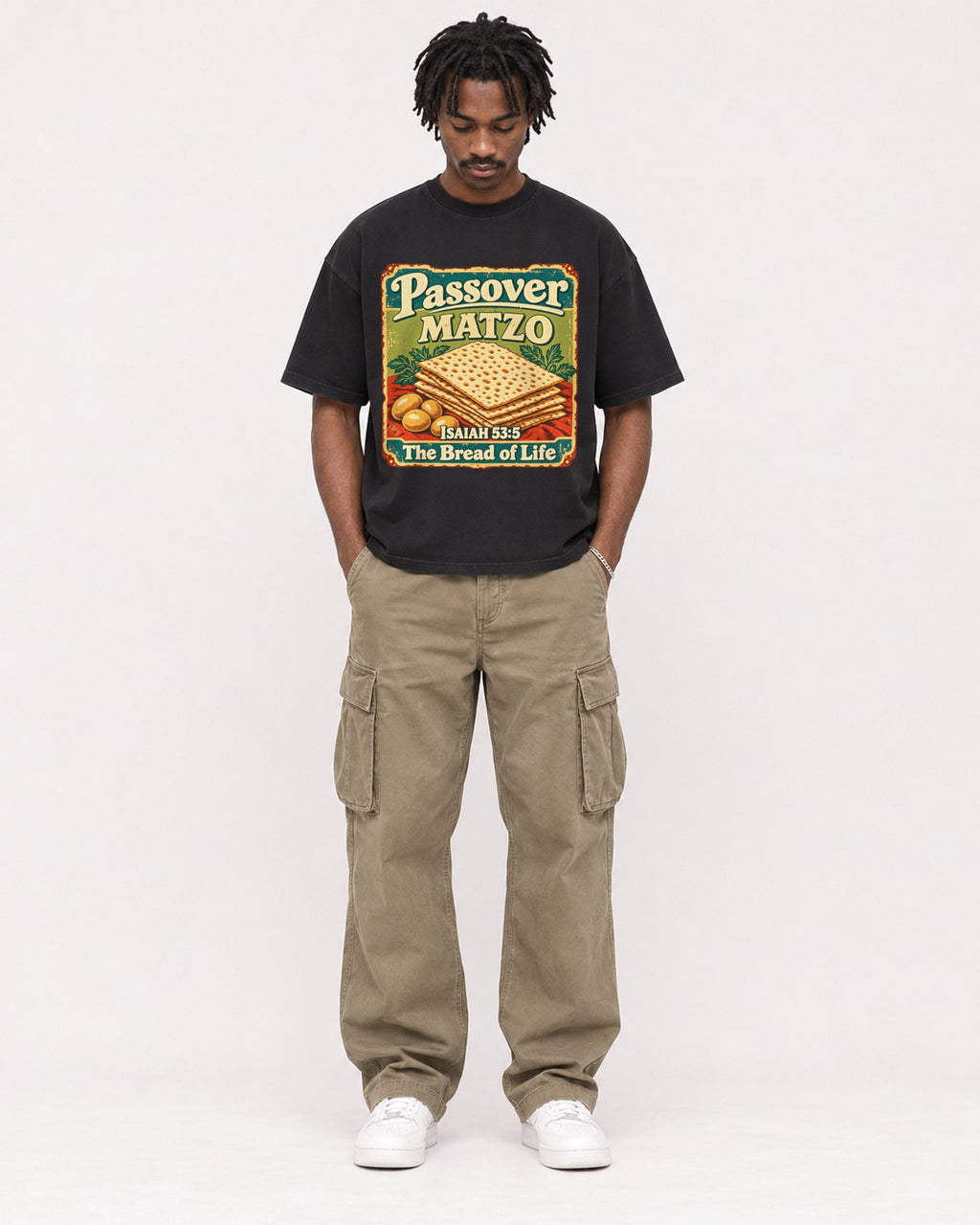 Mockup Boxy Heavyweight Tee Black male full-body 04