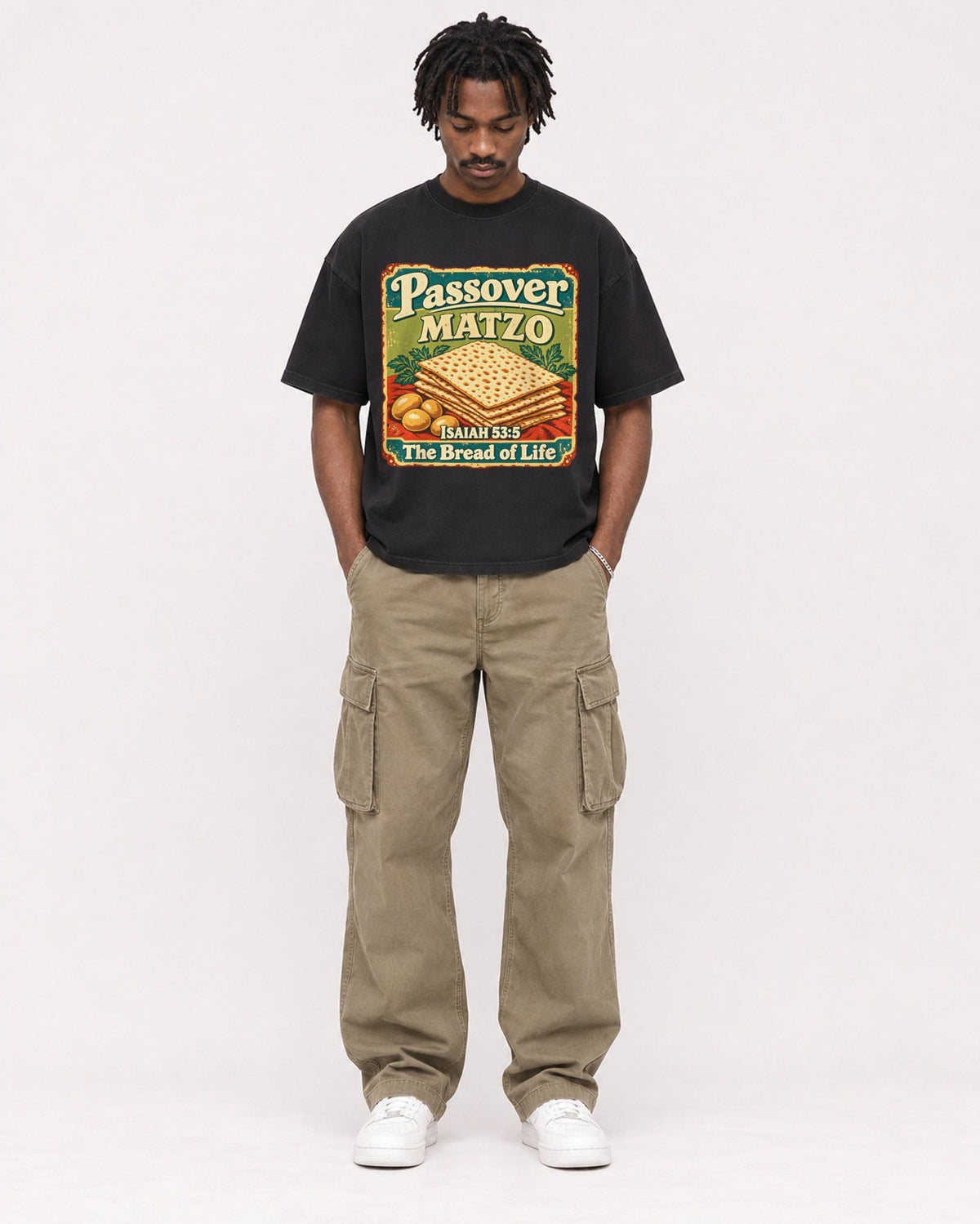 Mockup Boxy Heavyweight Tee Black male full-body 04