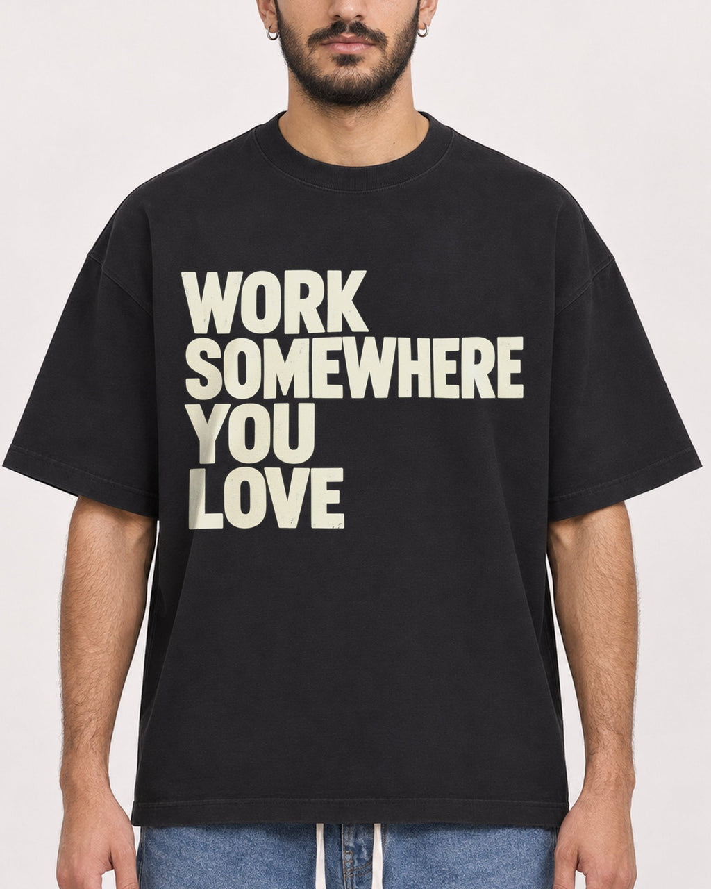 Mockup Boxy Heavyweight Tee Black male close-up 07