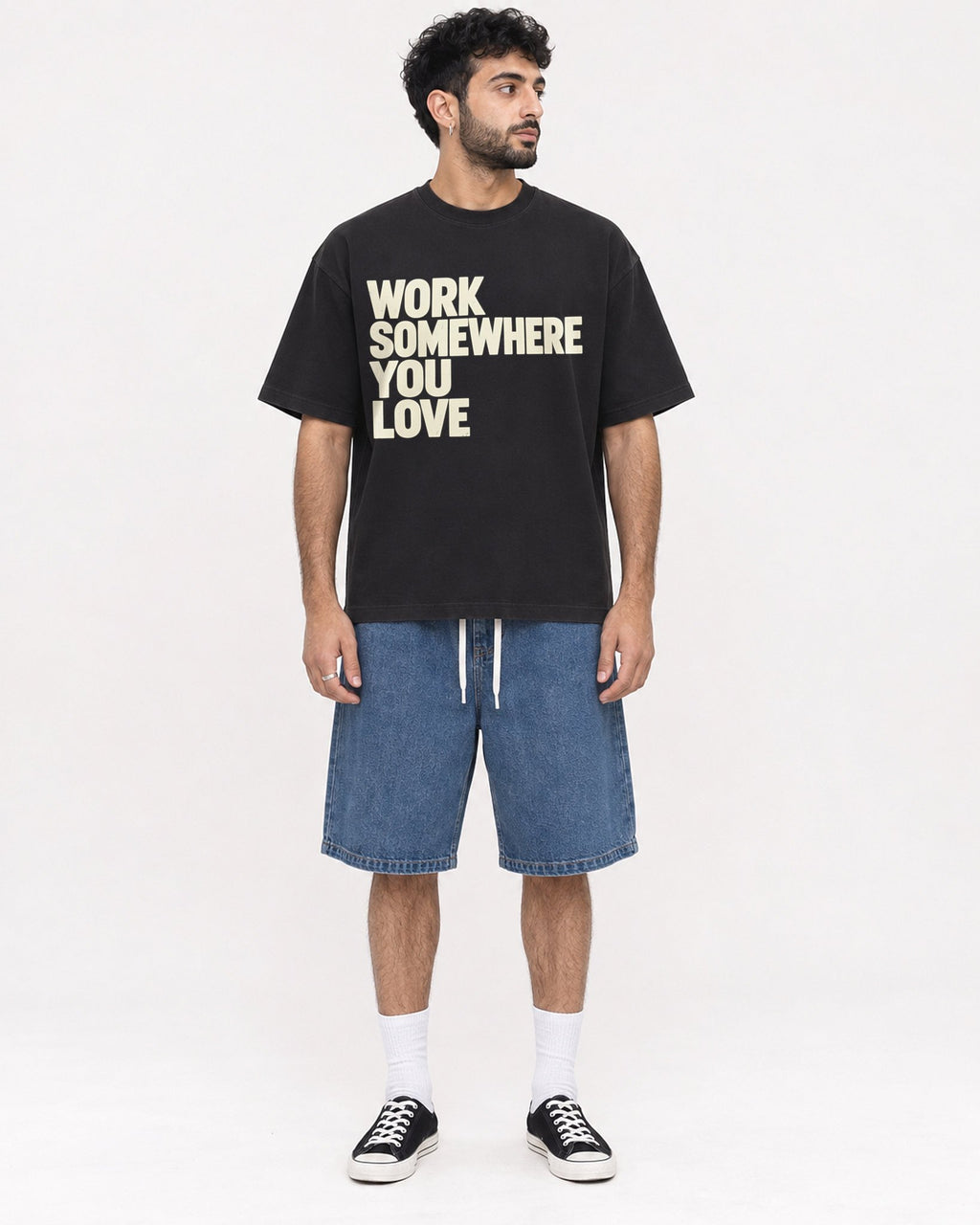 Mockup Boxy Heavyweight Tee Black male full-body 07