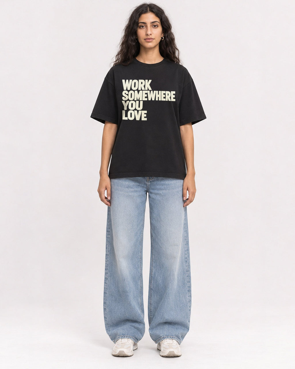 Mockup Boxy Heavyweight Tee Black female full-body 07