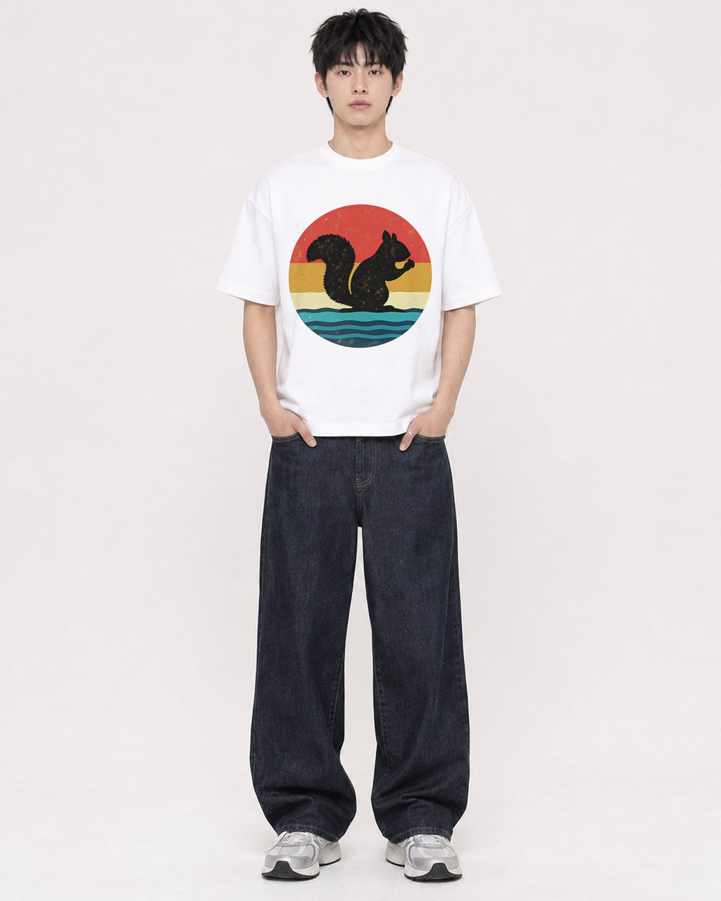 Mockup Boxy Heavyweight Tee White male full-body 01