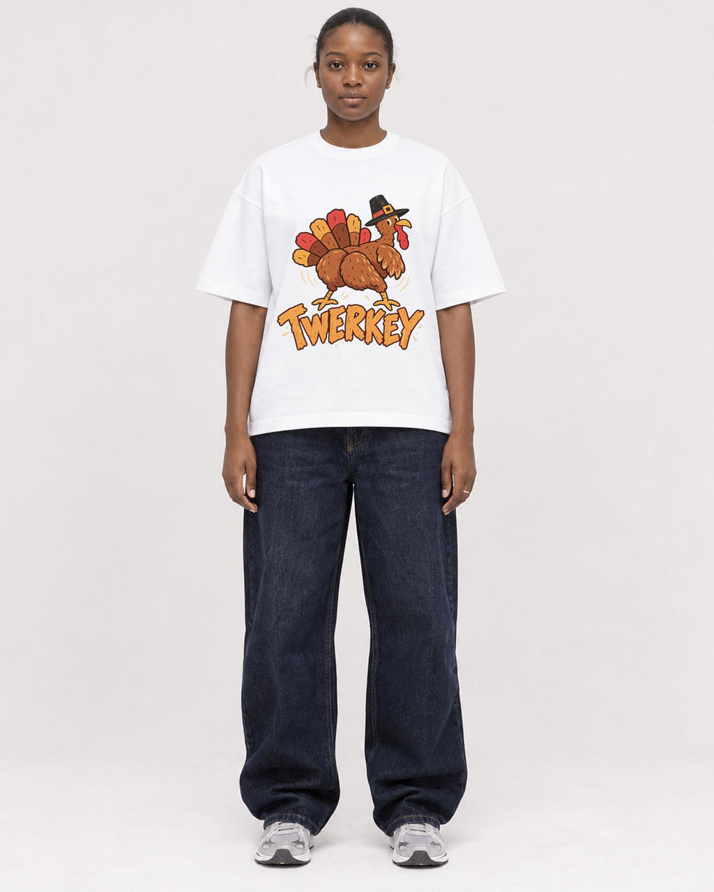 Mockup Boxy Heavyweight Tee White female full-body 34