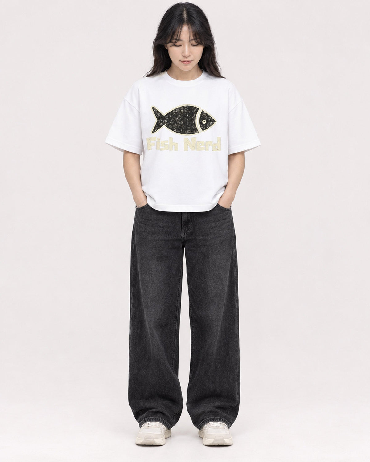 Mockup Boxy Heavyweight Tee White female full-body 13