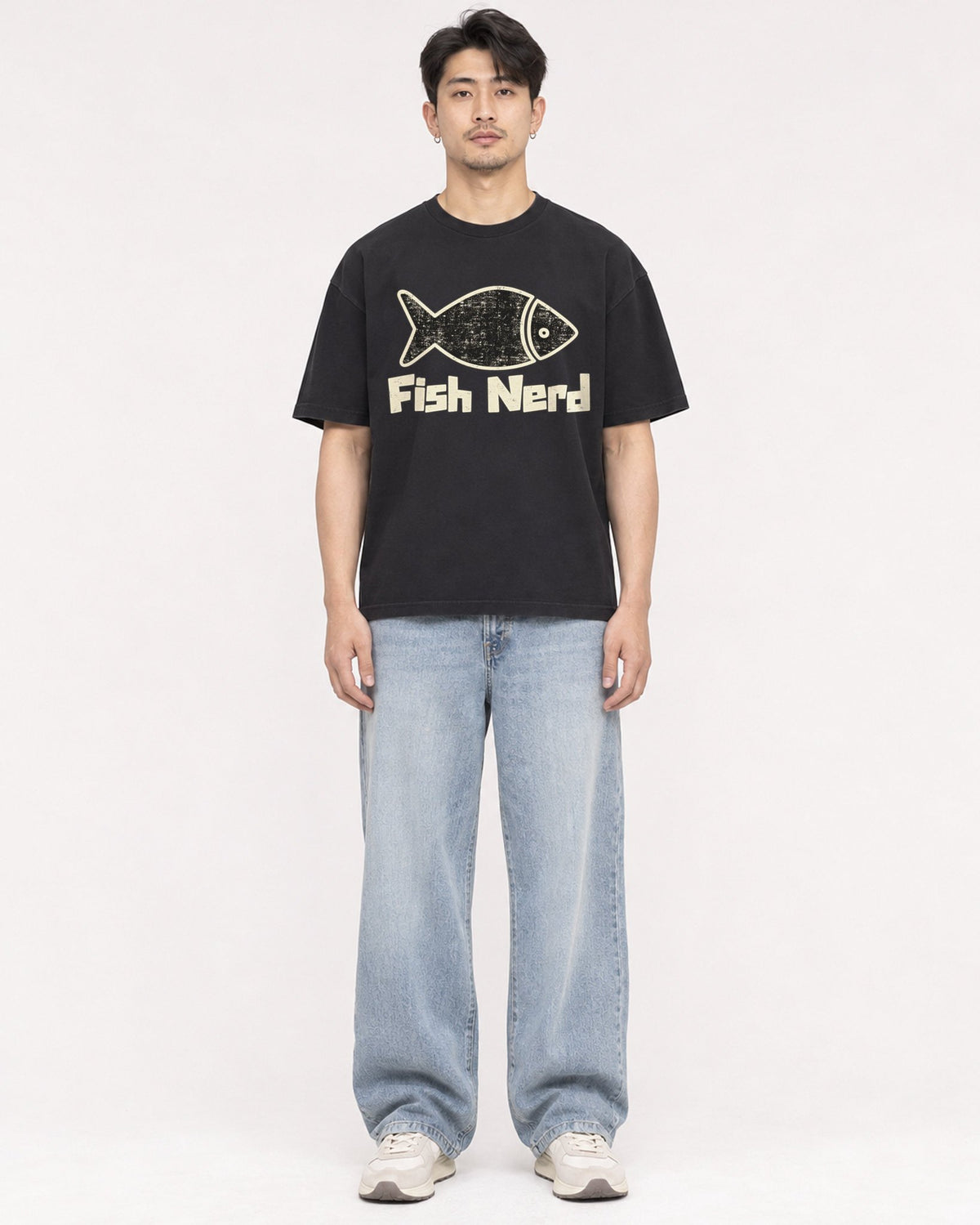 Mockup Boxy Heavyweight Tee Black male full-body 13