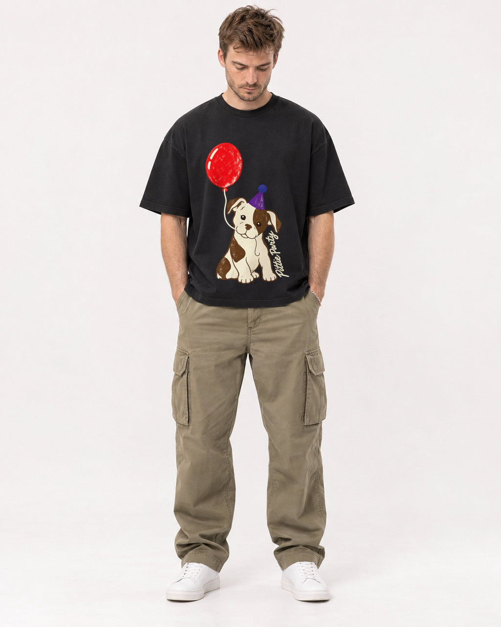 Mockup Boxy Heavyweight Tee Black male full-body 08