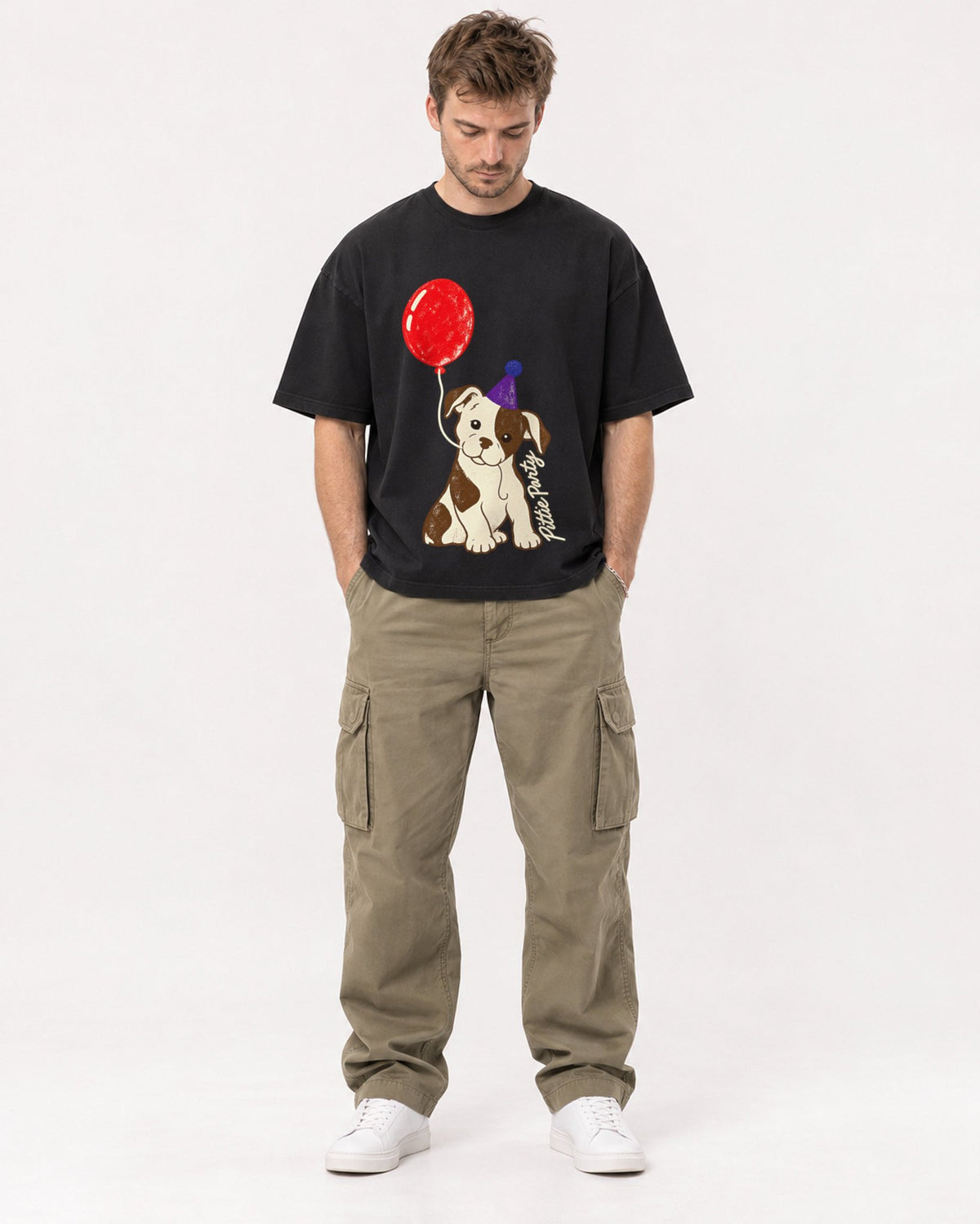 Mockup Boxy Heavyweight Tee Black male full-body 08