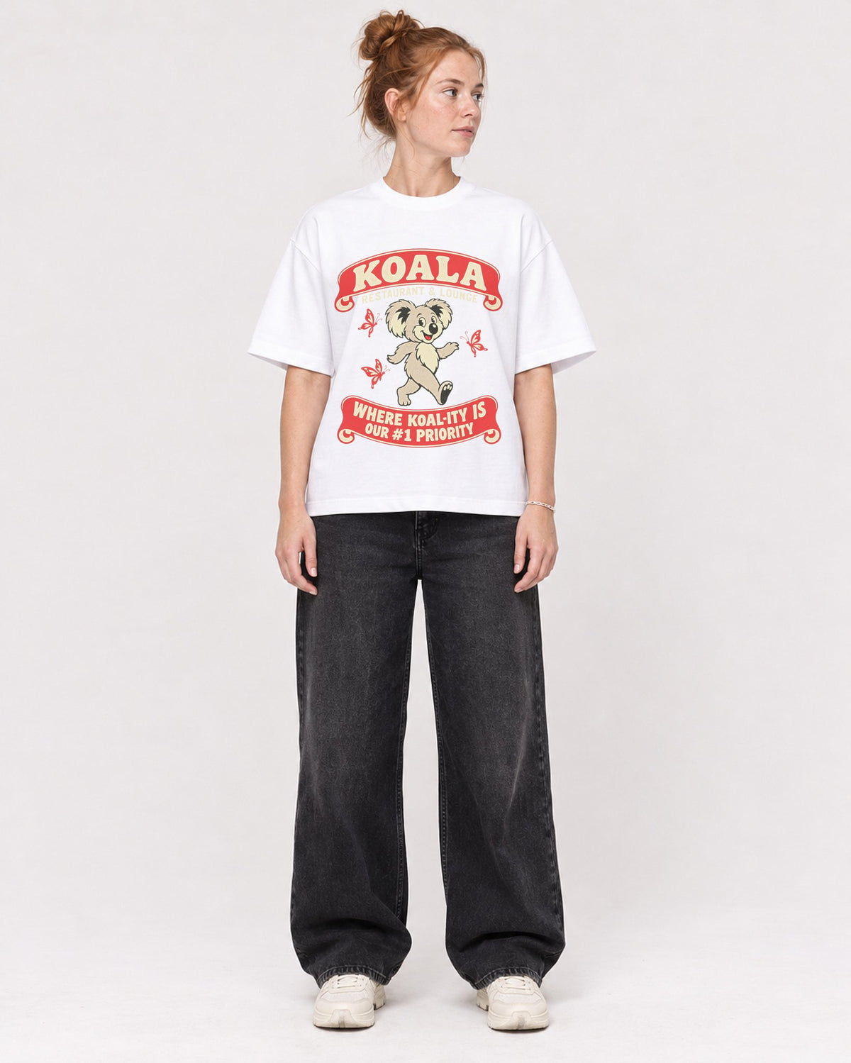 Mockup Boxy Heavyweight Tee White female full-body 28