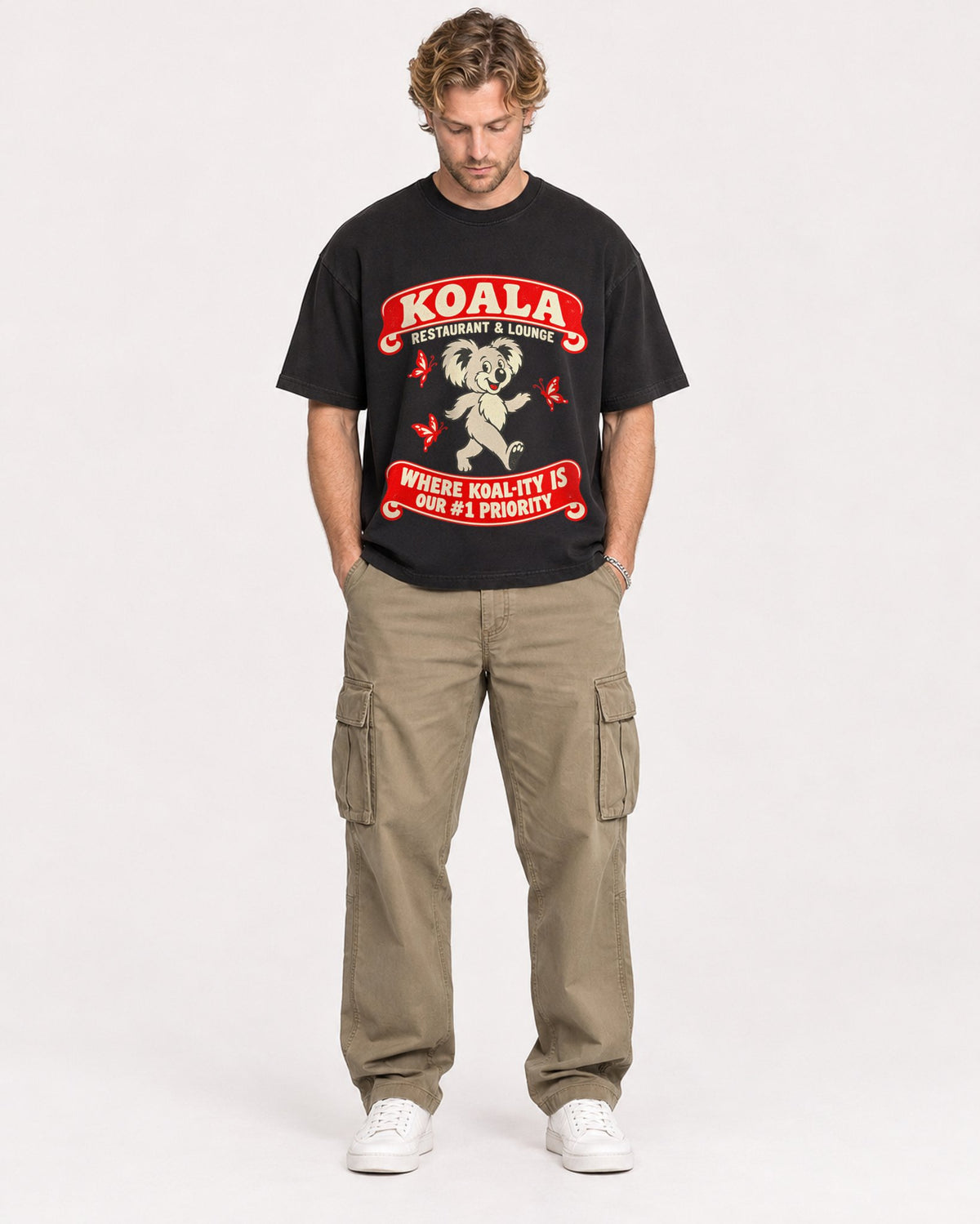 Mockup Boxy Heavyweight Tee Black male full-body 28