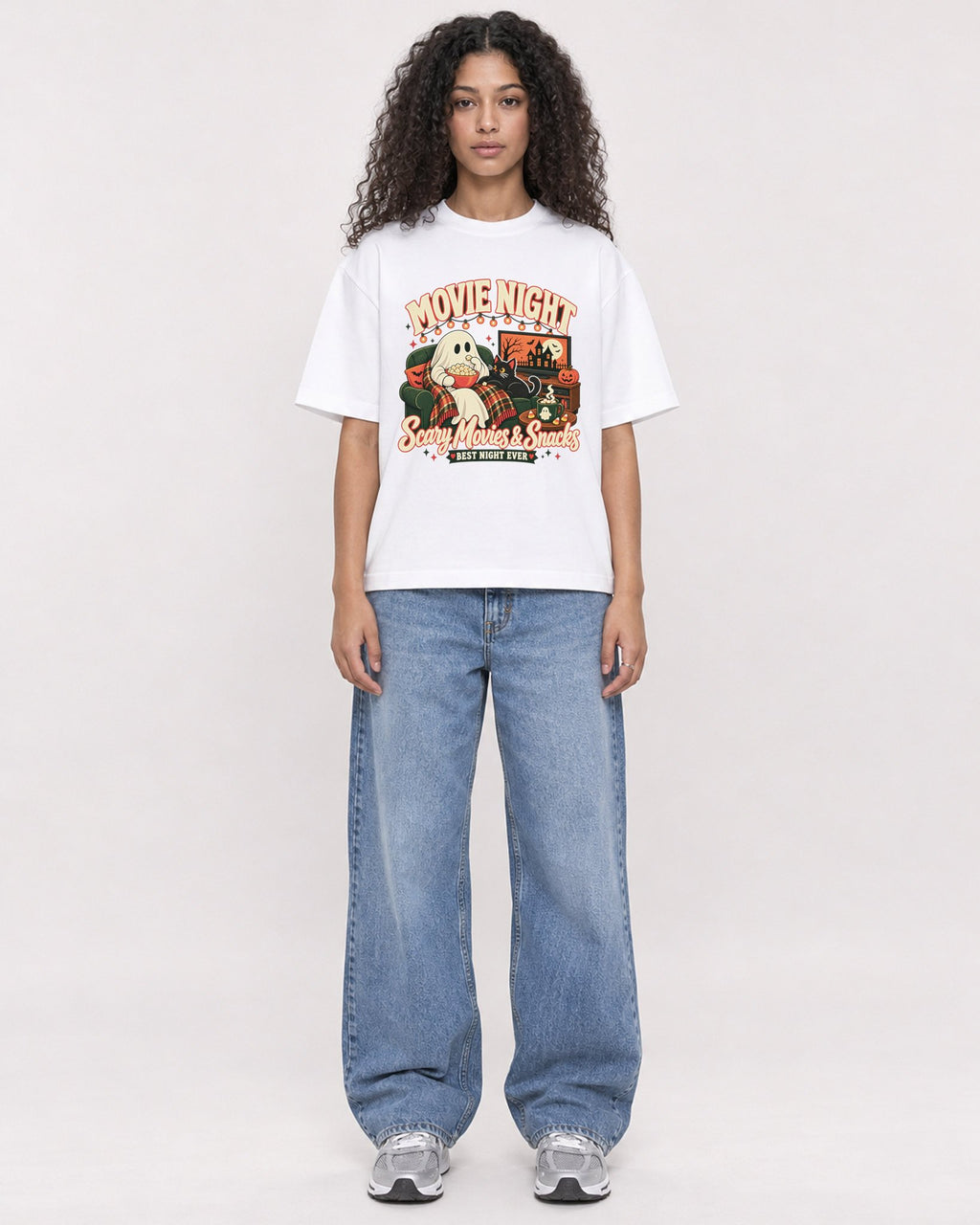Mockup Boxy Heavyweight Tee White female full-body 10
