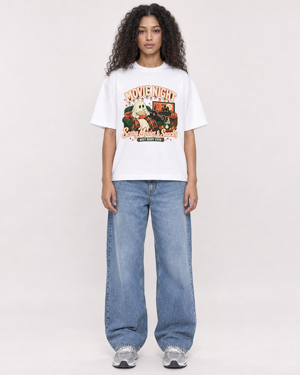 Mockup Boxy Heavyweight Tee White female full-body 10
