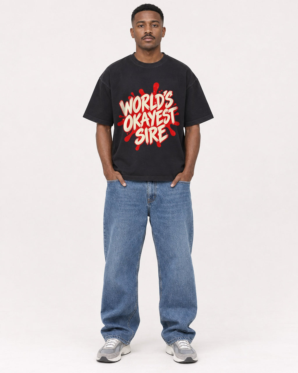 Mockup Boxy Heavyweight Tee Black male full-body 14