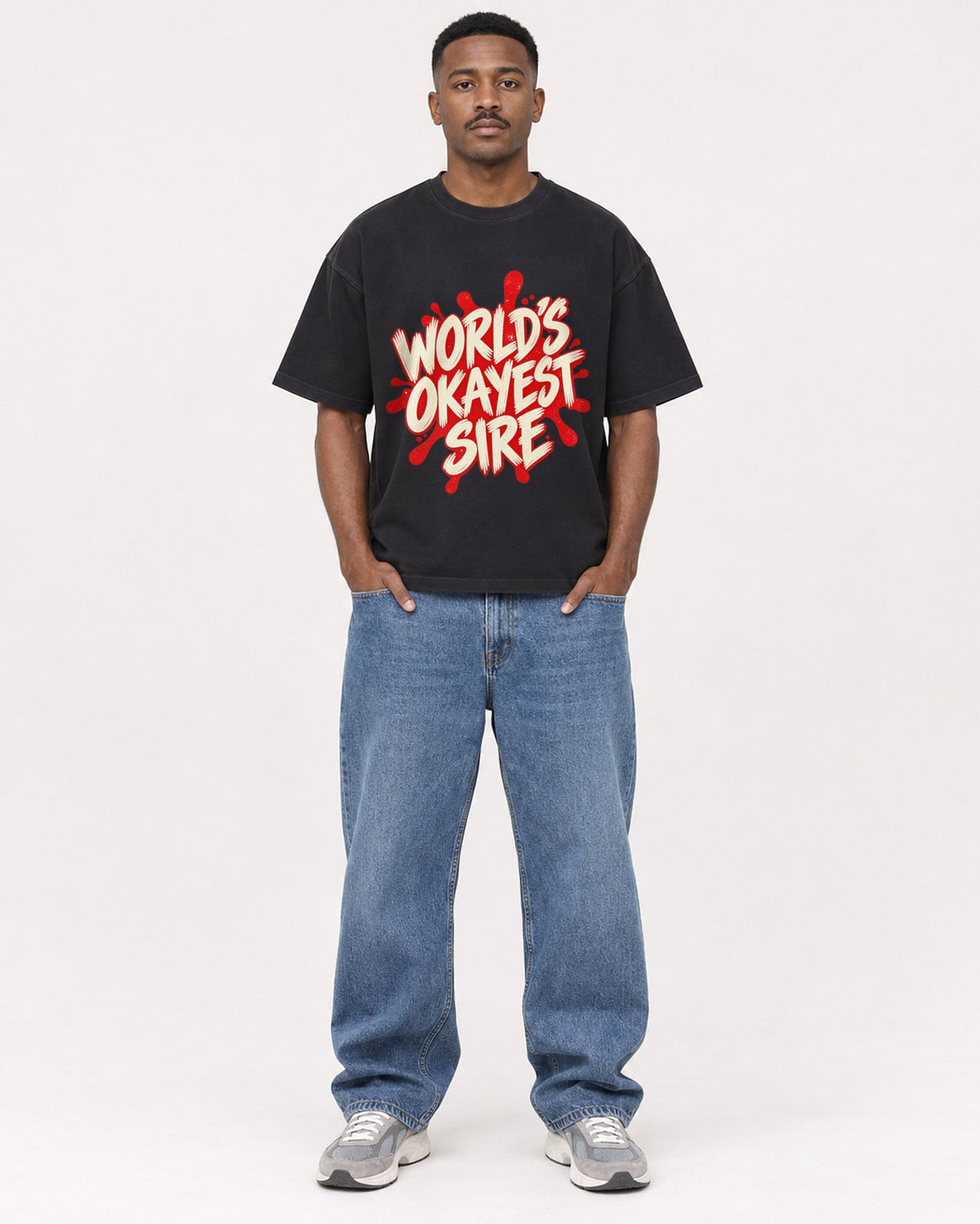 Mockup Boxy Heavyweight Tee Black male full-body 14