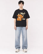 Mockup Boxy Heavyweight Tee Black male full-body 01