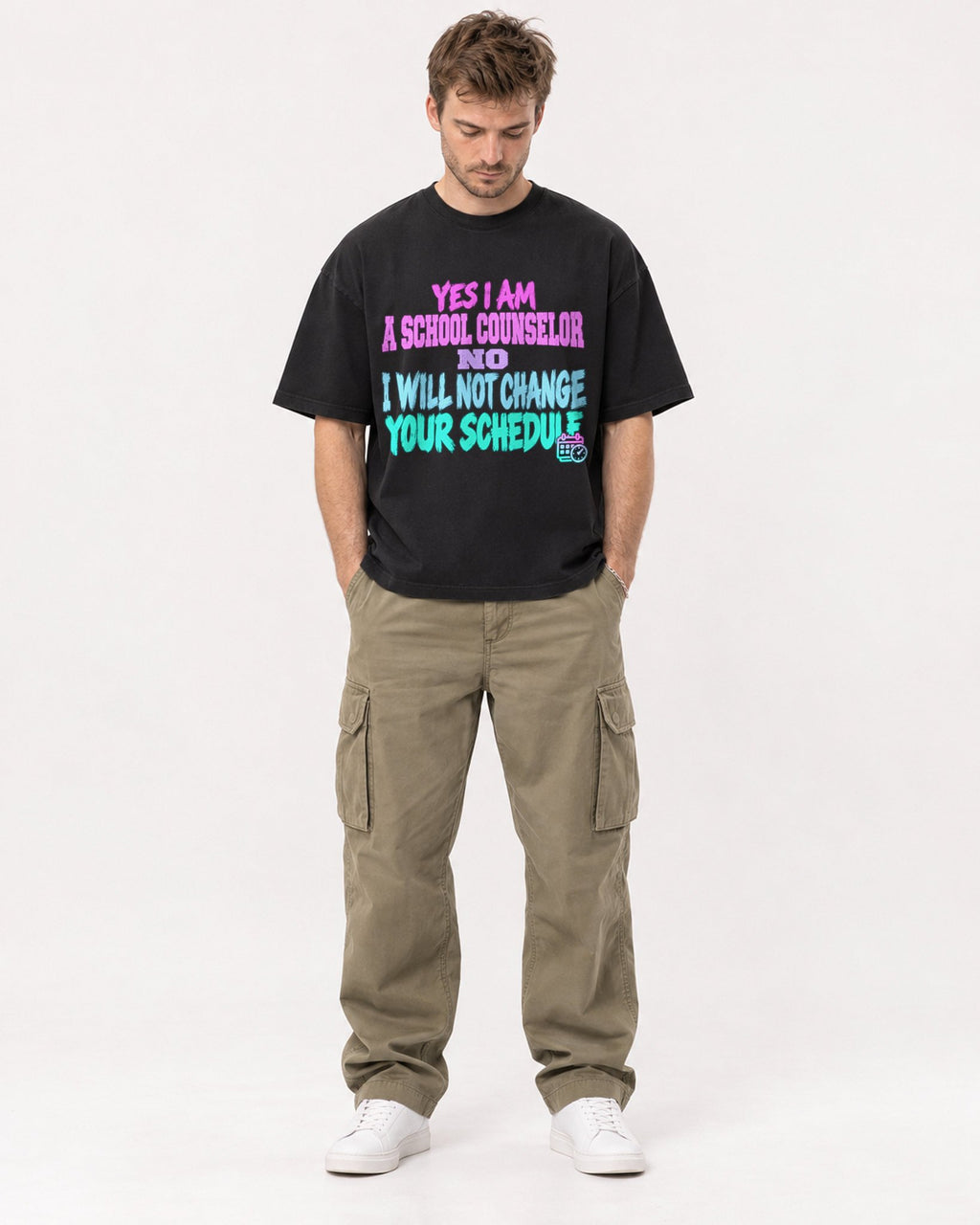 Mockup Boxy Heavyweight Tee Black male full-body 08