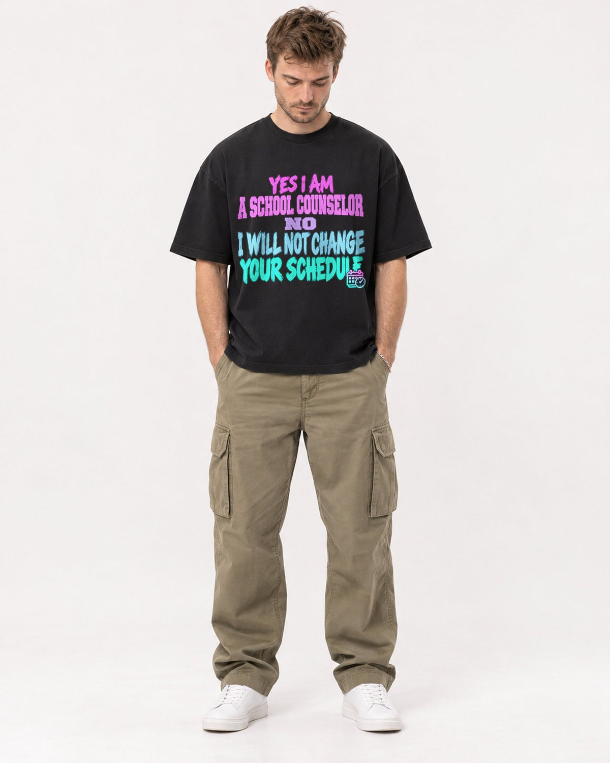 Mockup Boxy Heavyweight Tee Black male full-body 08