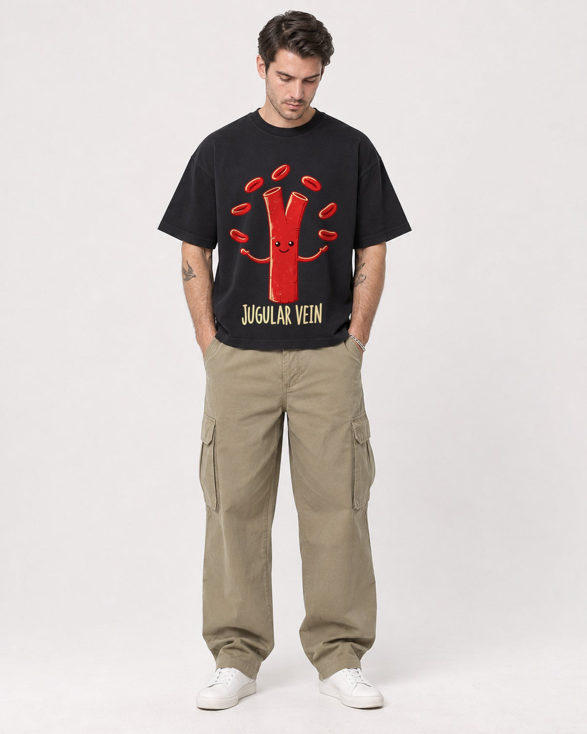 Mockup Boxy Heavyweight Tee Black male full-body 48