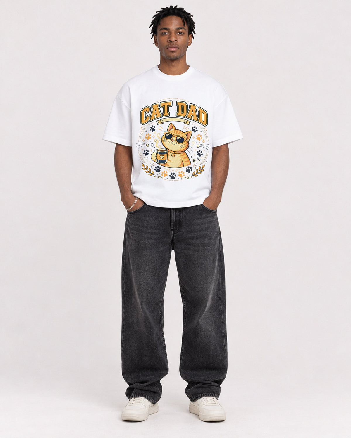 Mockup Boxy Heavyweight Tee White male full-body 05