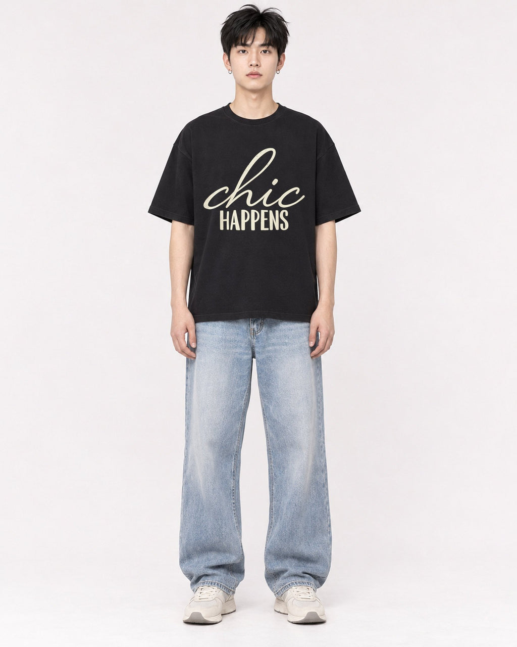 Mockup Boxy Heavyweight Tee Black male full-body 01