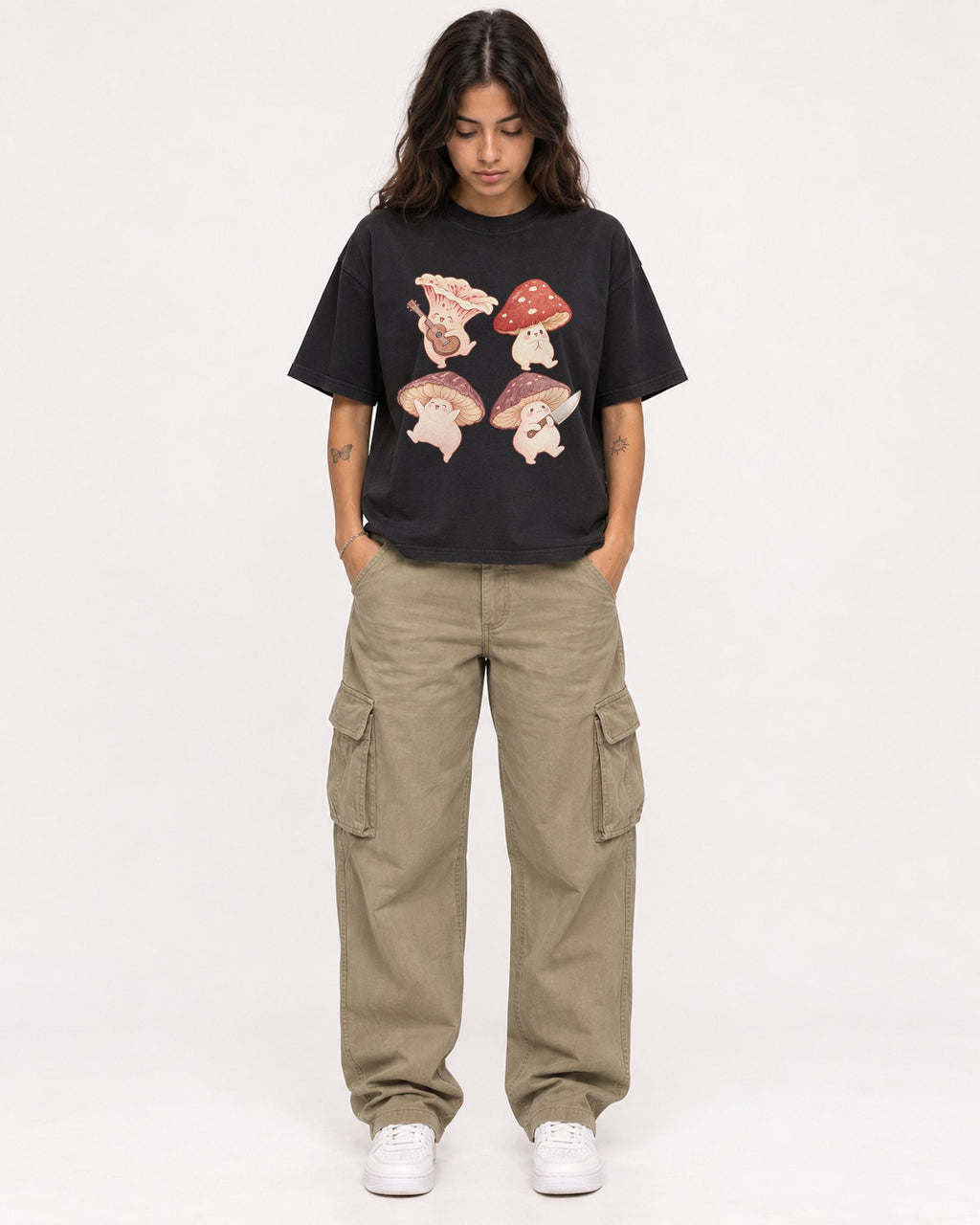 Mockup Boxy Heavyweight Tee Black female full-body 06