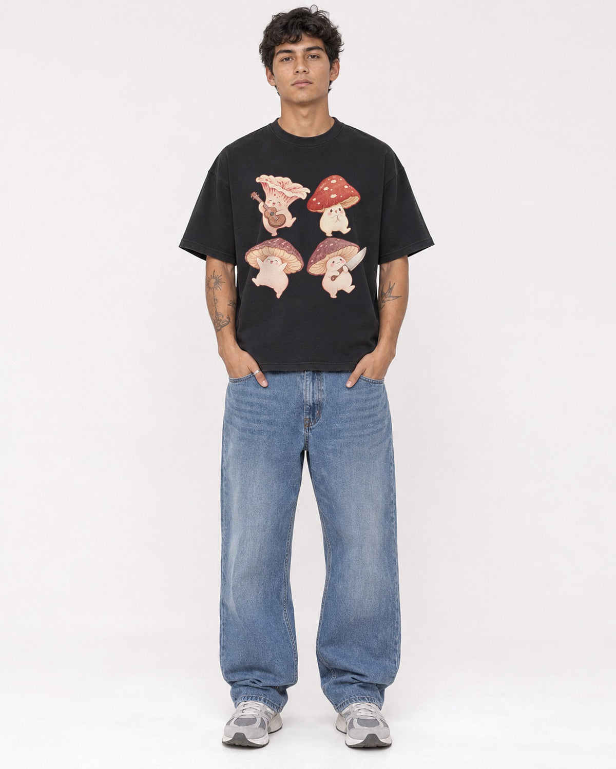 Mockup Boxy Heavyweight Tee Black male full-body 06