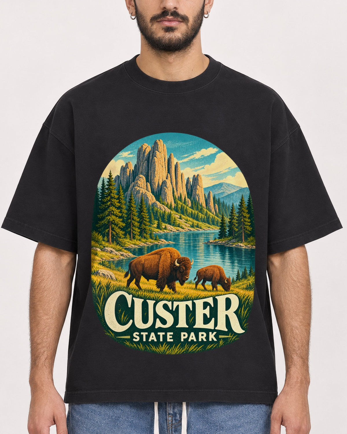 Mockup Boxy Heavyweight Tee Black male close-up 07
