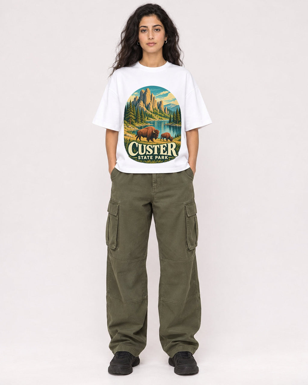 Mockup Boxy Heavyweight Tee White female full-body 07