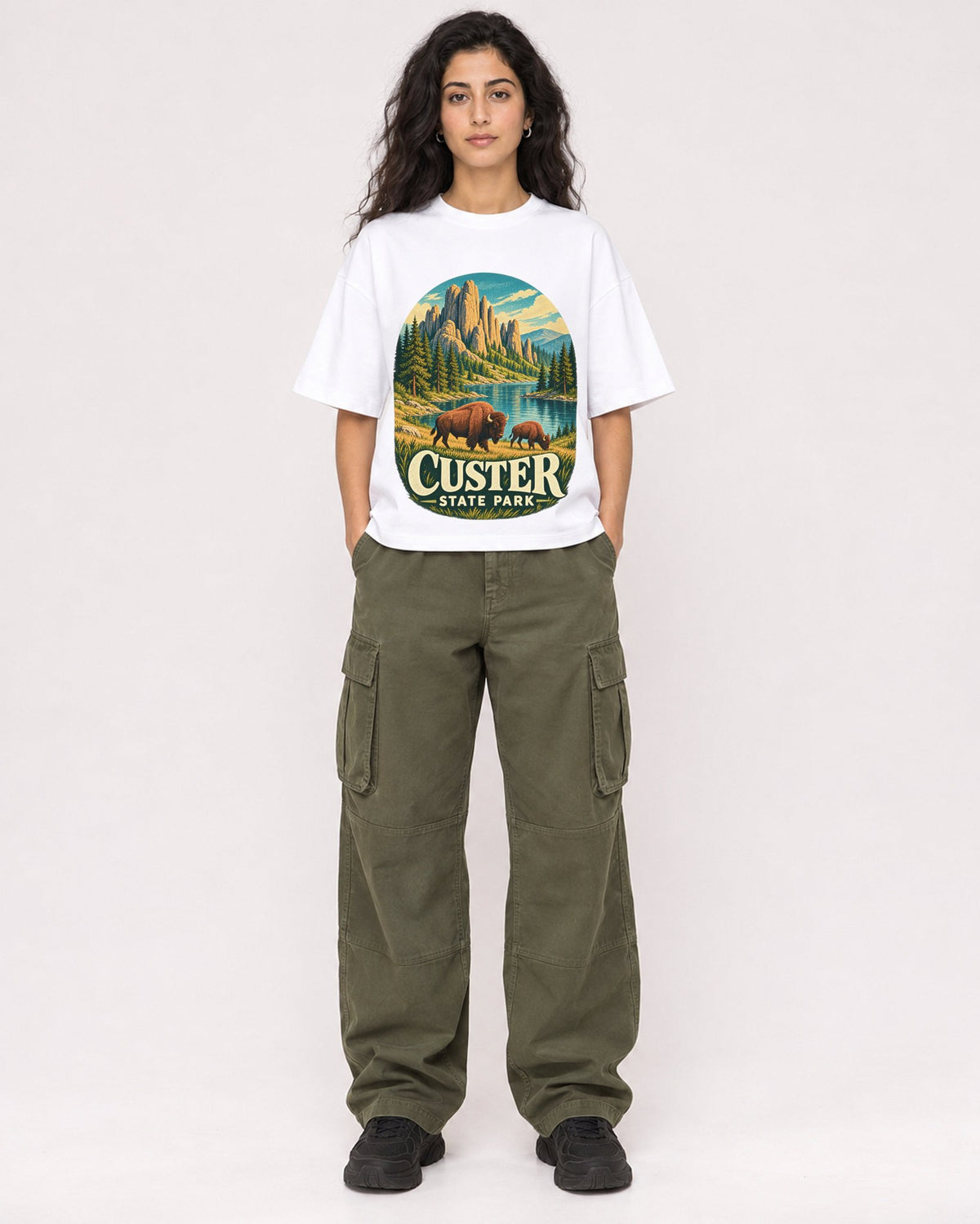 Mockup Boxy Heavyweight Tee White female full-body 07