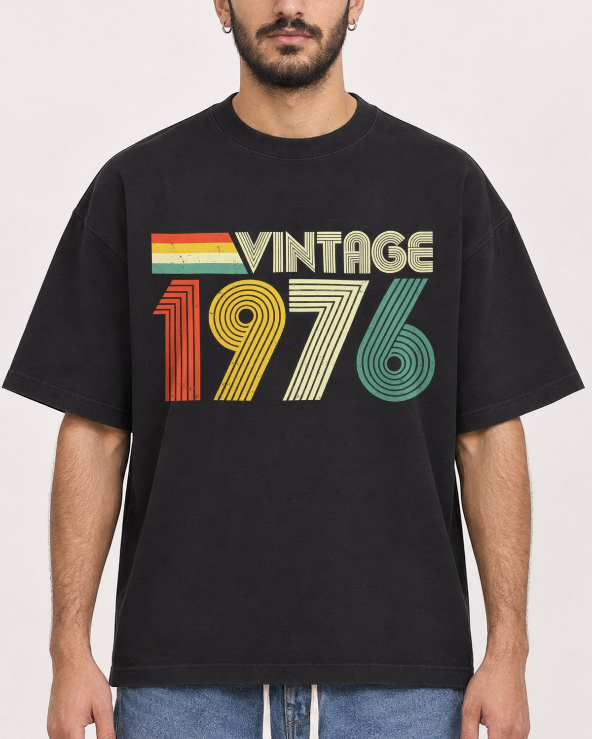 Mockup Boxy Heavyweight Tee Black male close-up 07