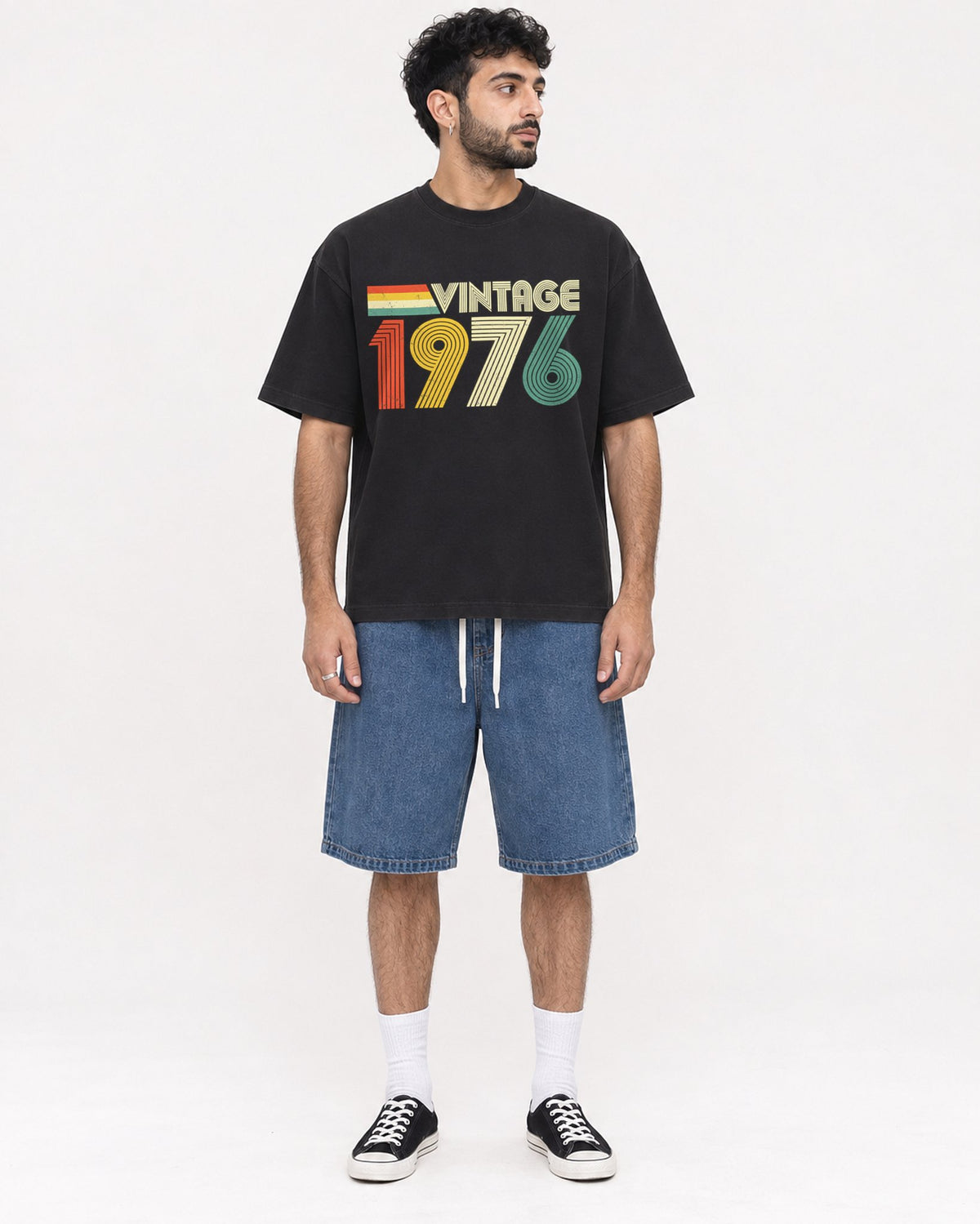Mockup Boxy Heavyweight Tee Black male full-body 07