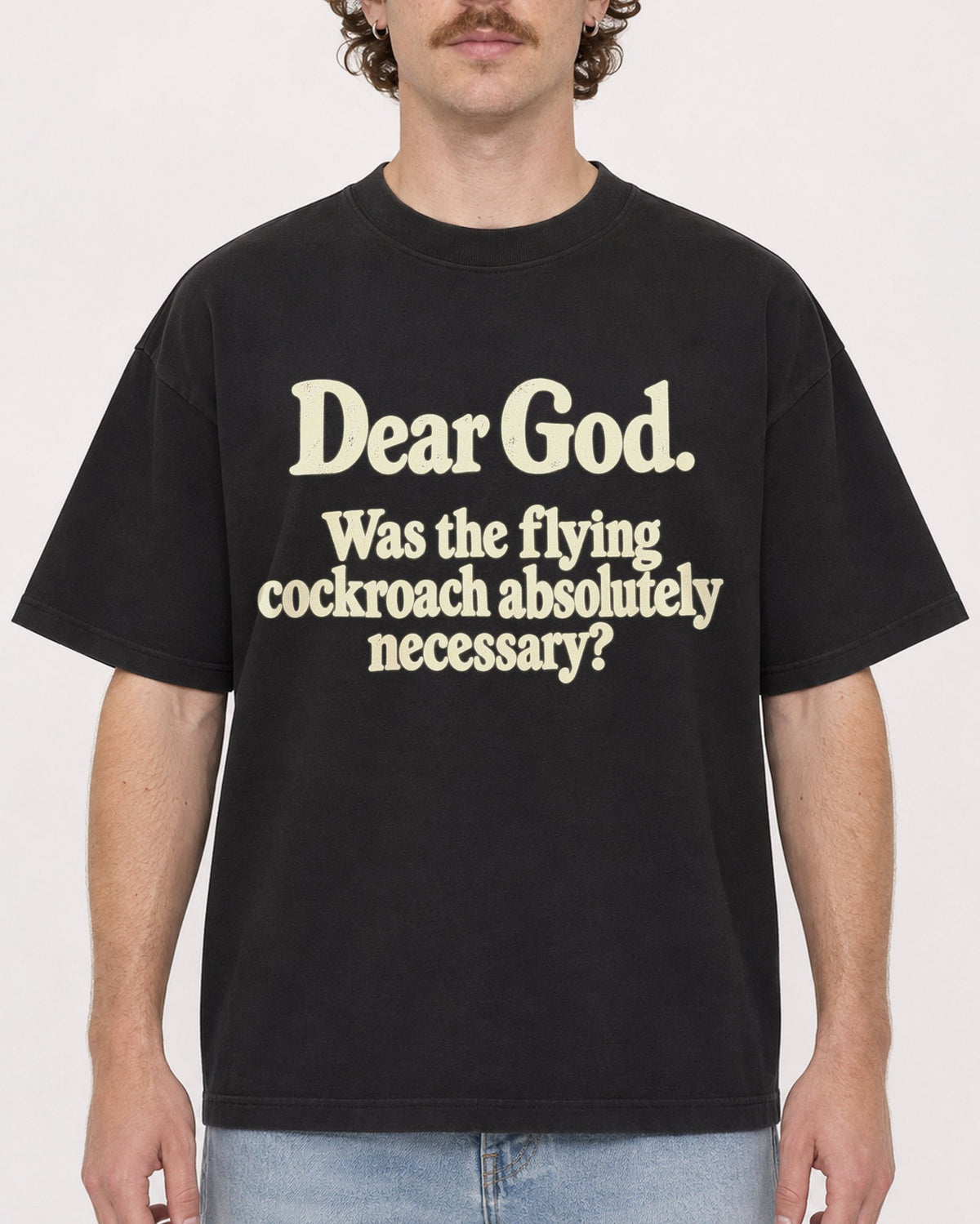 Mockup Boxy Heavyweight Tee Black male close-up 09