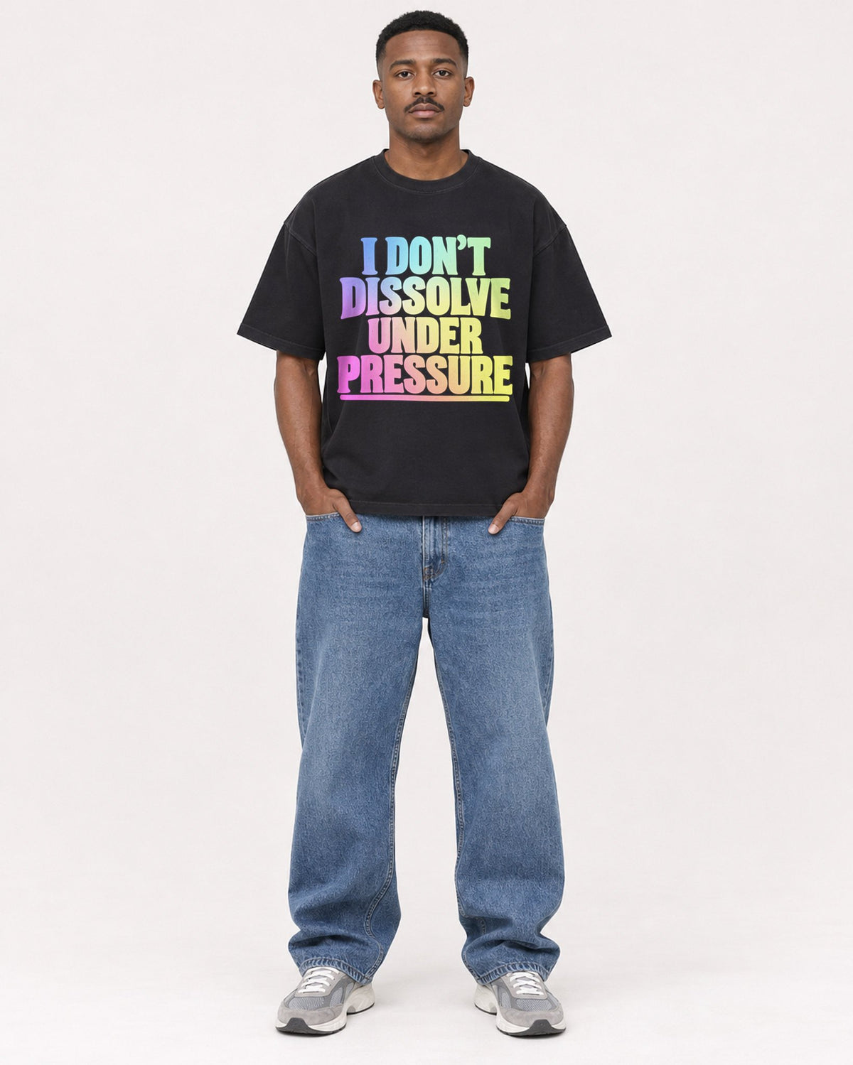 Mockup Boxy Heavyweight Tee Black male full-body 14