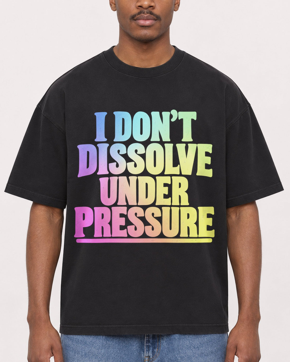 Mockup Boxy Heavyweight Tee Black male close-up 14