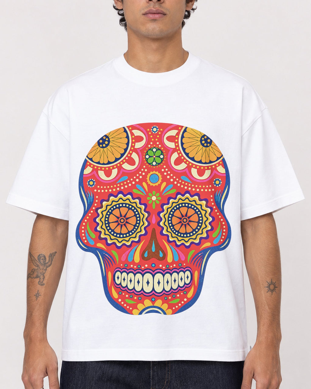Mockup Boxy Heavyweight Tee White male close-up 06