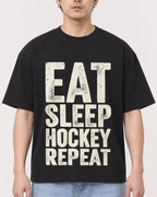 Mockup Boxy Heavyweight Tee Black male close-up 13